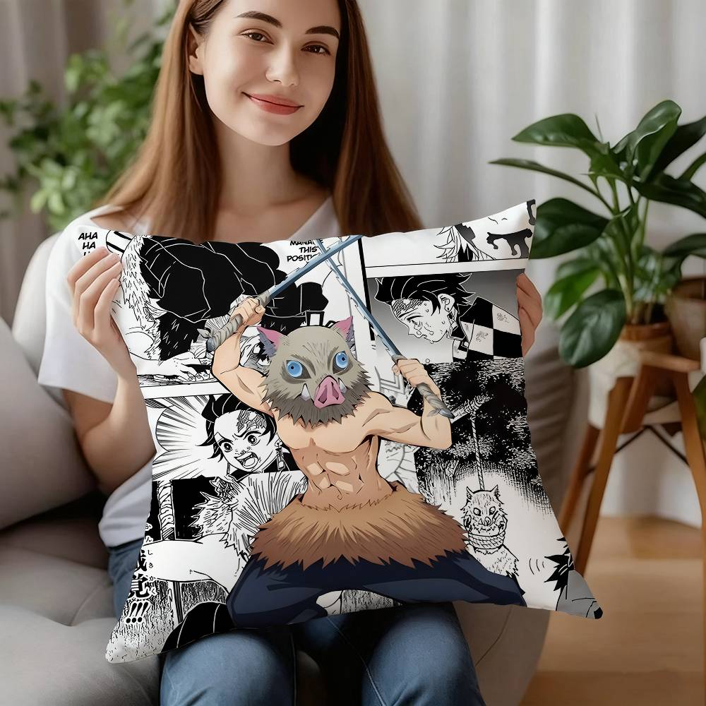 D-Demon S-Slayer Pillow Case Plush Fabric Soft Pillowcase Double Sided Print Cushion Cover Household Gifts
