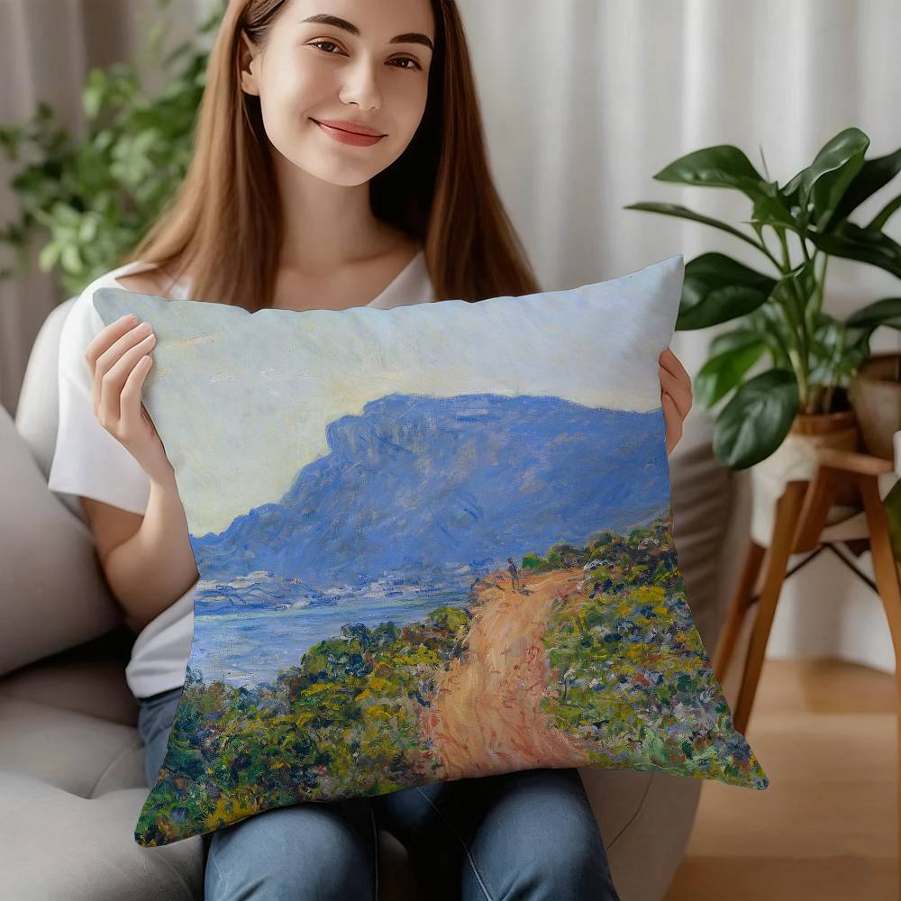 C-Claude MonetS Art Pillow Case Sofa Decorative Home Double-sided Printing Short Plush Cushion Pillow Cover Holiday Gift