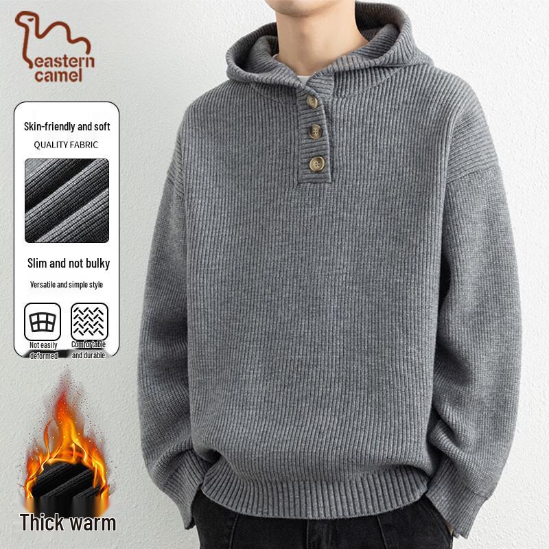 EASTERN CAMEL Men s Hooded Thickened Warm Pullover Sweater 3XL