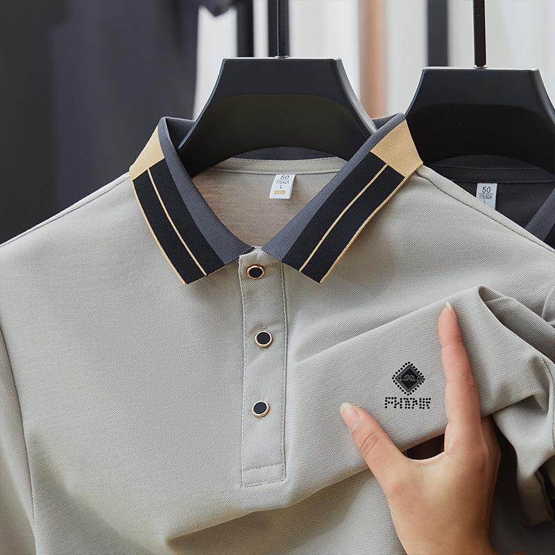 Short Sleeve T-Shirt Polo Shirt Men'S Breathable Thin Contrasting Color Threaded Lapel Half Sleeve T-Shirt