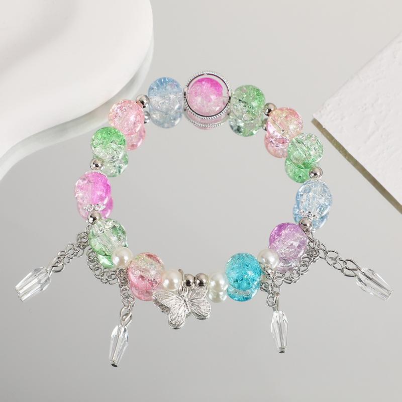 Korean Colorful Butterfly Bracelets Bead Tassel Bracelet For Women Fashion Sweet Versatile Accessory Wedding Birthday Jewelry
