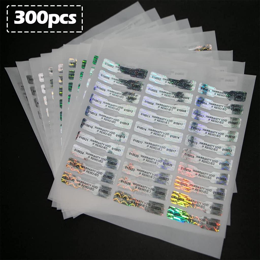300 Pcs Bone Silver Hologram Sticker Holographic Tamper Evident Label High Security Warranty Seal Sticker with Serial Numbers(0.4 Inch X 2