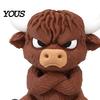 Trendy Animal Figurine 3D Printed Angry Highland Cow Figurine, Cute Attitude Desktop Cool Office Accessories Ornament, Sitting Statue for Home