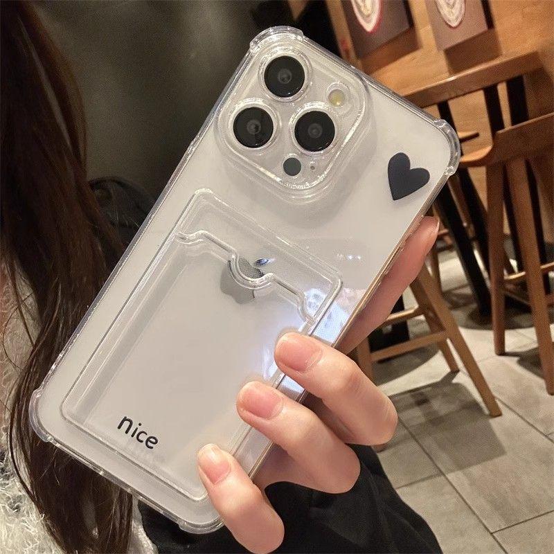 Kompatible Apple Love Heart Handyhülle - Kreatives weiches Design mit Kartenhalter für die Modelle 12, 13, 14, 16 Pro und 17 Pro Max.
