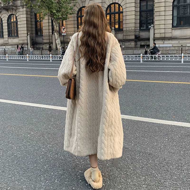 Fur Coat Women Faux Mink Velvet Warm Windproof Knee Loose Winter Cardigan Coat