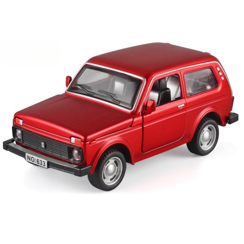 1/32 LADA NIVA Oldtimer Legierungsauto Modell Diecast Metall Spielzeugfahrzeuge Automodell Hohe Simulation Sound Licht Sammlung Kindergeschenk rot