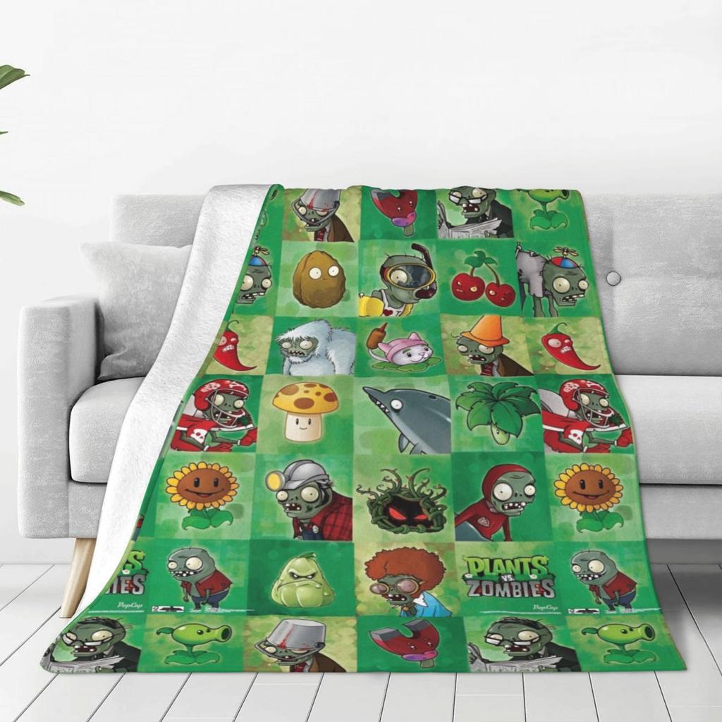 Game P-Plants-vs-Zombie Printed Blanket Warm Soft Fluffy Plush Bedding Throws For Home Decor Travel Flannel Bedspread Bed Cover