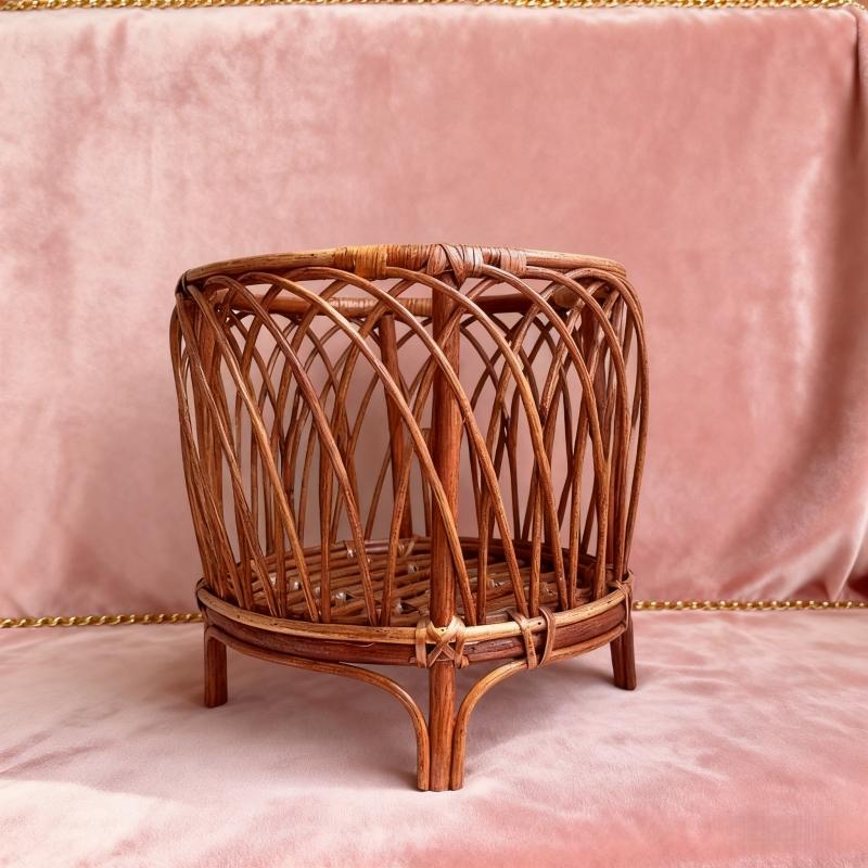 Rattan Vine Woven Round Basket Newborn Photo Prop for 1 Month/Hundred Day Shoots Essential Children's Baby Photography Basket