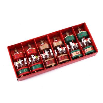 6PCS Small Wood Carousel Decorations Suitable for Christmas Tree Holiday Party Portable Festival Home Ornament Set