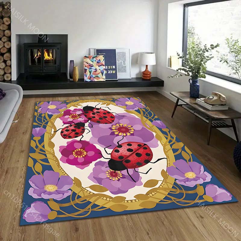 Multiple sizes Floral Ladybug Pattern Carpet for Living Room Bedroom Sofa Home Decor Non-slip Floor Mat Luxury Gift