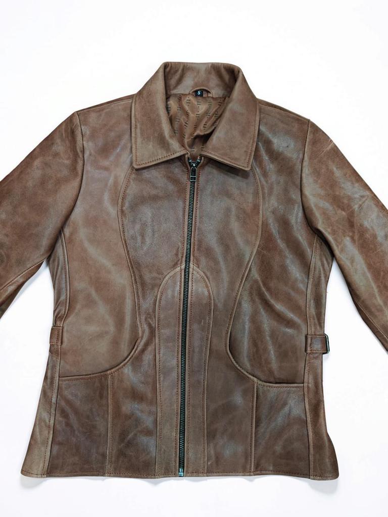 Chaqueta de piel de cordero auténtica para mujer, color marrón, nueva y elegante, hecha a mano, para motociclista