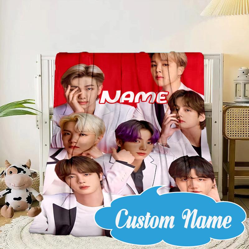 Custom Name K-pop Stars Formal Attire Blanket bed sofa Blanket Flannel Blanket for Camping, Hiking, Picnic Essentials,gift for Fan family