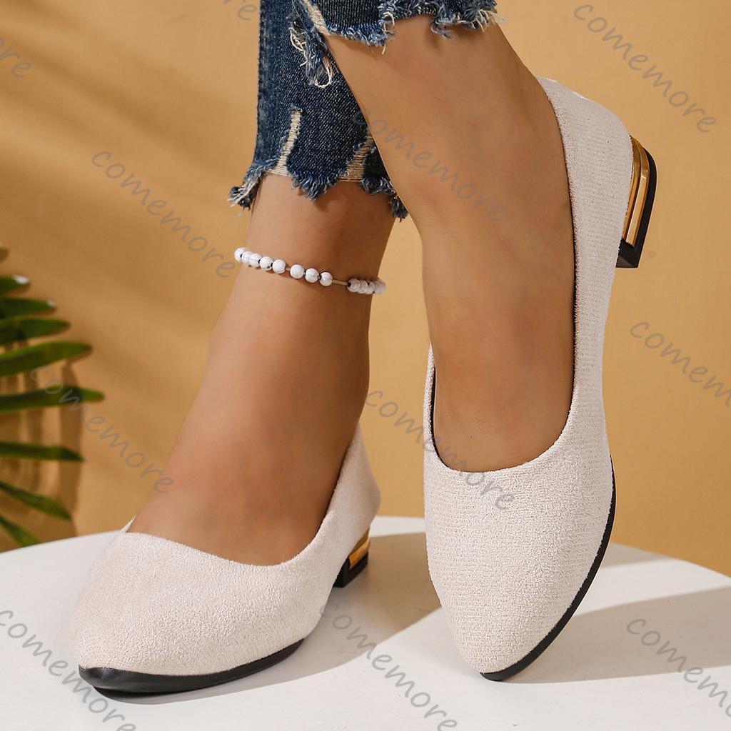 Fashion Comemore Single Shoes Women 2025 Spring Autumn New Suede Pointed Toe Low Heeled Pumps for Women Casual Solid Heels Women Shoes