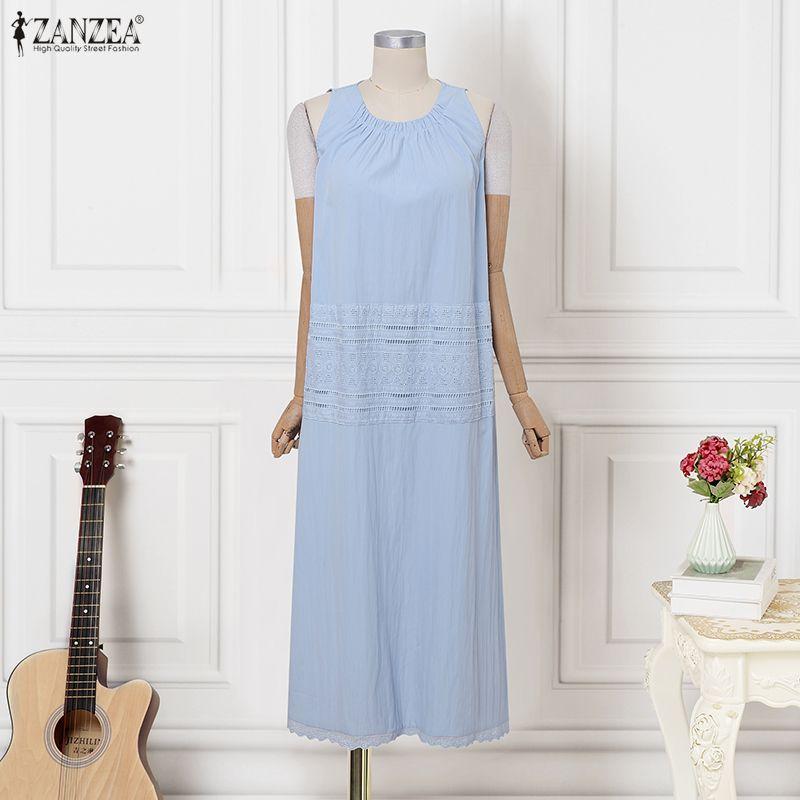 ZANZEA Womens Casual Round Neck Summer Loose Sleeveless Dress