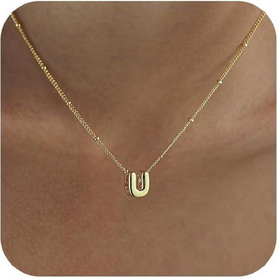 Bubble Letter Necklace Gold, Dainty Initial Necklaces for Women 14K Gold Plated Small A to Z Name Necklace Personalized Simple Initial Pendant Cute