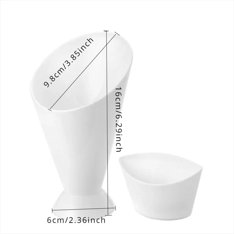 1pc 2 In 1 French Fries Cups Plastic Cups Sauces Snacks Dessert Plate Ketchup Slant Cup Two Cup Spout Kitchen Accessories
