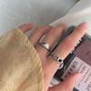 S925 Silver-Plated Open Design Ring with Black Agate Inlaid Heart - Versatile Chalcedony Women's Finger Ring
