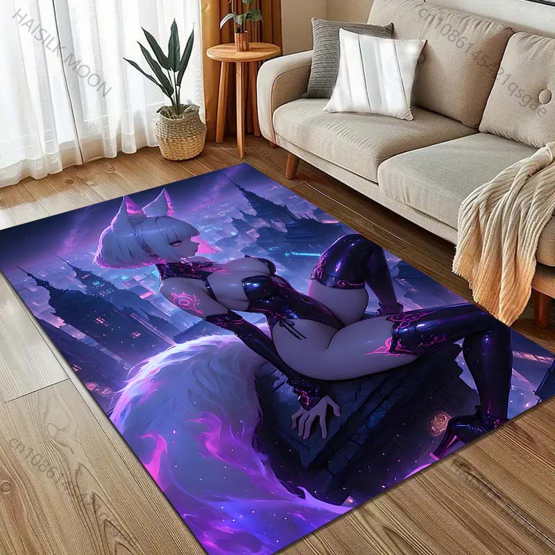 1PC Night City Fox Girl Pattern Rug Carpets for Bedroom Living Room Sofa Mat Creative Door Mat Cloakroom Home Decor