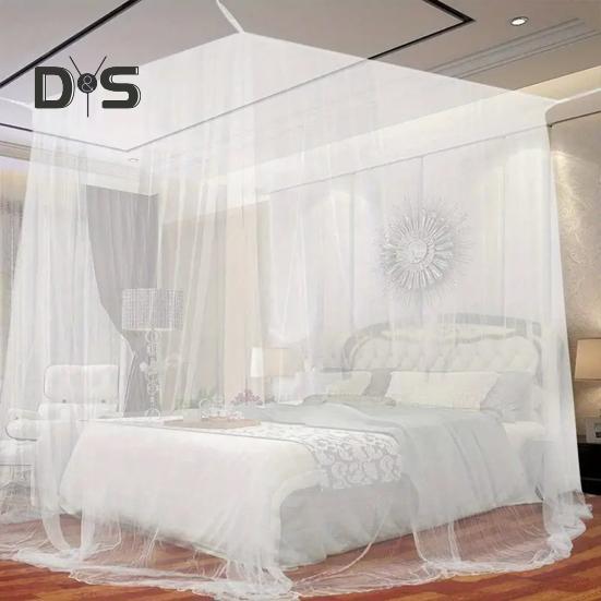 Plasă de țânțari pat dublu Baldachin cu plasă fină Respirabil 4 colțuri Cort de pat de vară pentru uz interior exterior Familie Cămin