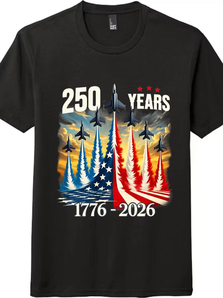 250th Anniversary Jet Smoke Flag Tee | Patriotic Air Power Graphic Shirt