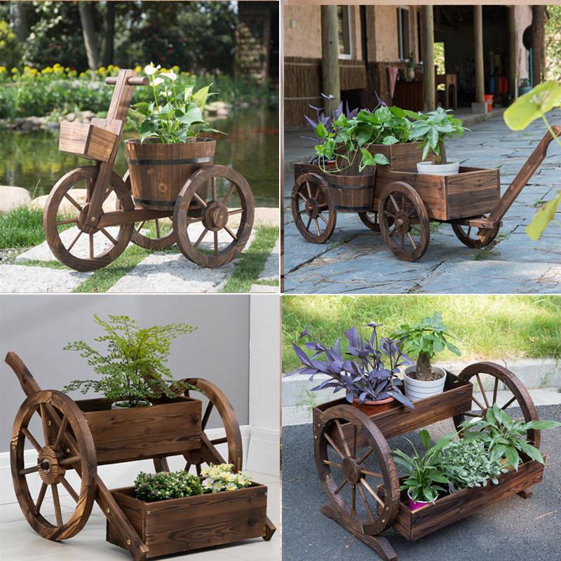Outdoor Planter Box - Multi-Tiered Wooden Flower Stand, Carbonized Weather-Resistant Garden Decor for Patio & Balcony Planting