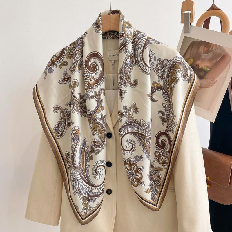 Elegant Chinese style blue magnolia silk large square scarf shawl silk scarf female gift mother mother mother-in-law elders