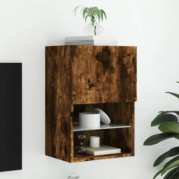 VidaXL Meuble TV avec Lumières LED, Armoire de Télévision Murale avec Rangement, Meuble Télé Suspendu Salon Salle de Séjour, 837037