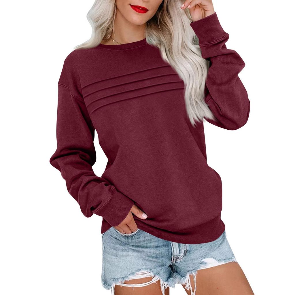 Women's Fashionable Long-sleeved Pullover And Solid-color Sweatshirt