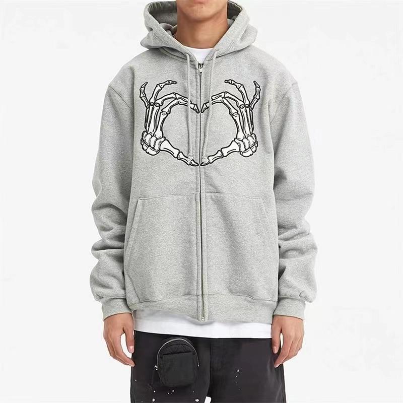 New European and American Dark Butterfly Skull Print Zipper Hoodie Fall and Winter Casual Fashion Sweatshirt