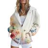 Womens Oversized Hooded Zip-Up Sweatshirt With 3D Printed Winter Casual Loose Fit