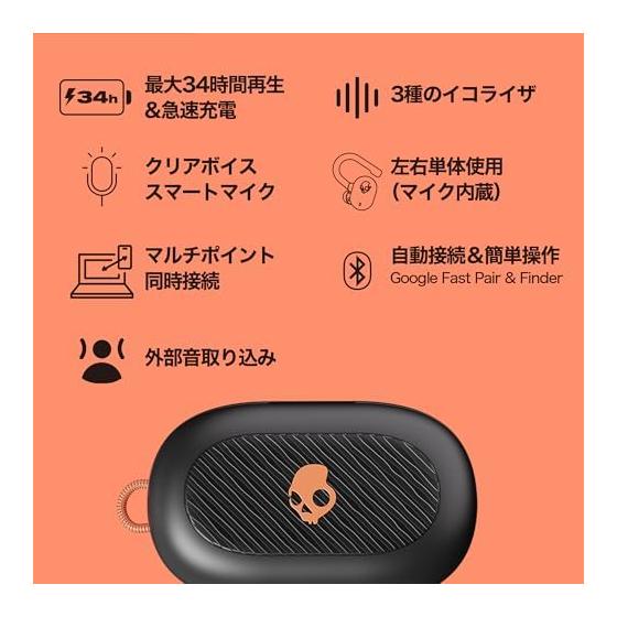 Skullcandy Official Store Push Play Active Wireless Earphones Bluetooth 5.3 with Mic Up To 34 Hours Playback Fast Charging IP55 Waterproof Comes with