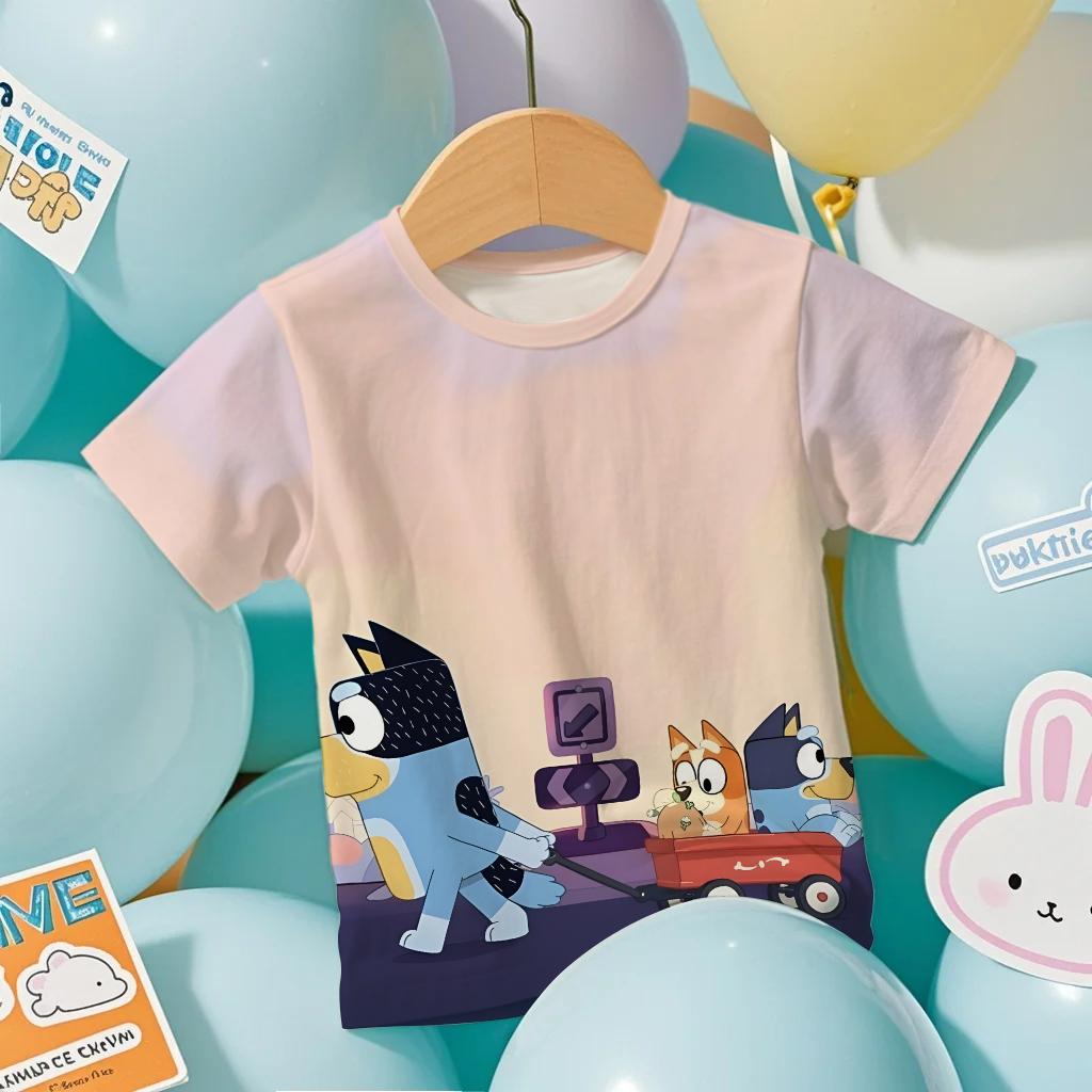 Fashion Bluey Anime 3D Print Men's T-Shirt Summer Cool Short Sleeve Cartoon Anime Print Casual Outdoor Men's and Women's Tees Top