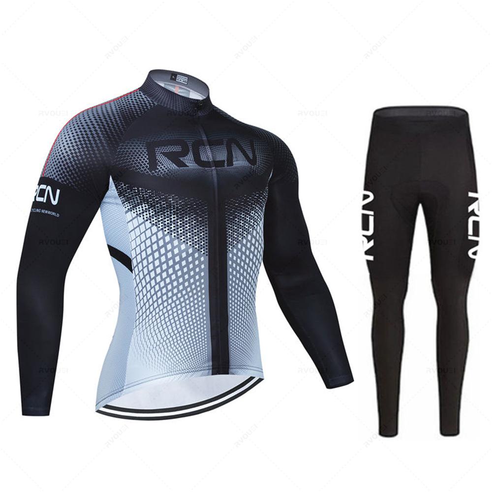 RCN Mens Autumn Long Sleeve New Racing MTB Spring Long Cycling Jersey Set Bike Cycling Bicycle Clothing Uniform Ropa Ciclismo