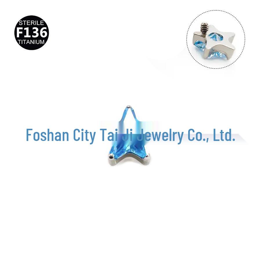 Titanium F136 Alloy Stud Earrings: 5A Zirconia Star Ear, Cartilage, Cochlea, Lip Piercing Jewelry.