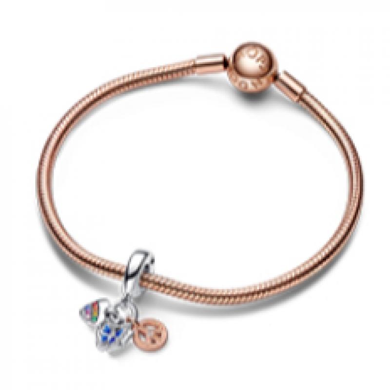 Pandora Two Tone Rainbow Heart  Butterfly   Peace Triple Dangle 782572c01