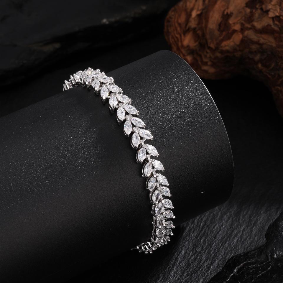 ZAKOL Trendy Wedding Bridal Bracelet for Brides Bridesmaids Delicate Leaf Shape Cubic Zirconia Classic Bracelets Women Jewelry