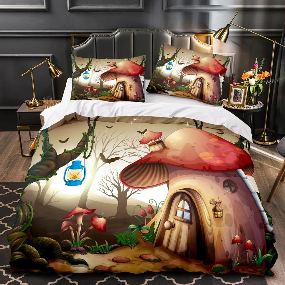Houba Pohádkový les Povlak na přikrývku Kouzelná liliputka Kreslený Houba Rostlina Povlečení Fantasy Garden Polyester Povlak