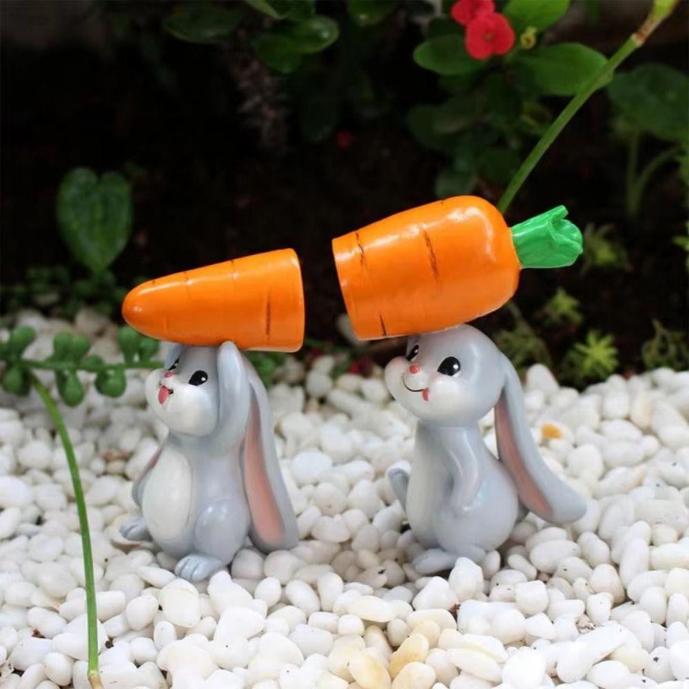 2Pcs/Set Hand-Painted Resin Rabbit Decoration Carrot-Carrying Bunny Statue  Carrot Egg Decoration