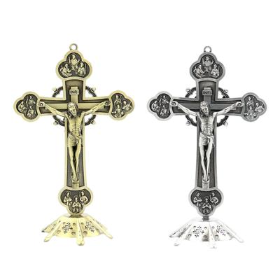 Metalowy Krzyż Stojący, Figurki Dekoracyjne na Biurko Statua Dom 12 Apostołów Statua Prezenty Stojący
