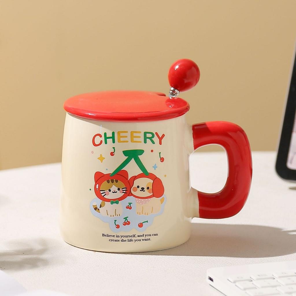 Cute Animal Mugs Home Cartoon Couple Breakfast Coffee Cups with LIDS Ceramic Cups High Appearance Level Girls Drinking Water