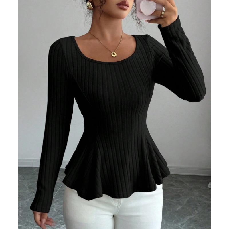 Neues Herbst- und Winter-Damen-Strick-Langarm-Oberteil mit Hohl-Träger-Design, Langarm-Basics