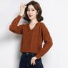 V-neck Sweater Short High Waisted Knit Sweater for Women's Trend Short Inner Pullover Sweater Solid Color Casual Knit Sweater Spring and Autumn Top