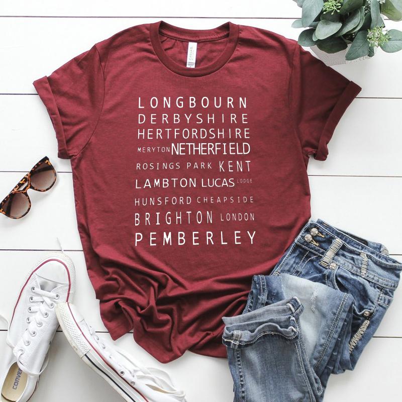 

Pemberley Women Shirt Funny Garland Printing Tshirt FeUnisex Aesthetic Casual Short Sleeve Tee Jane Austen 1813 Graphic Women Top S