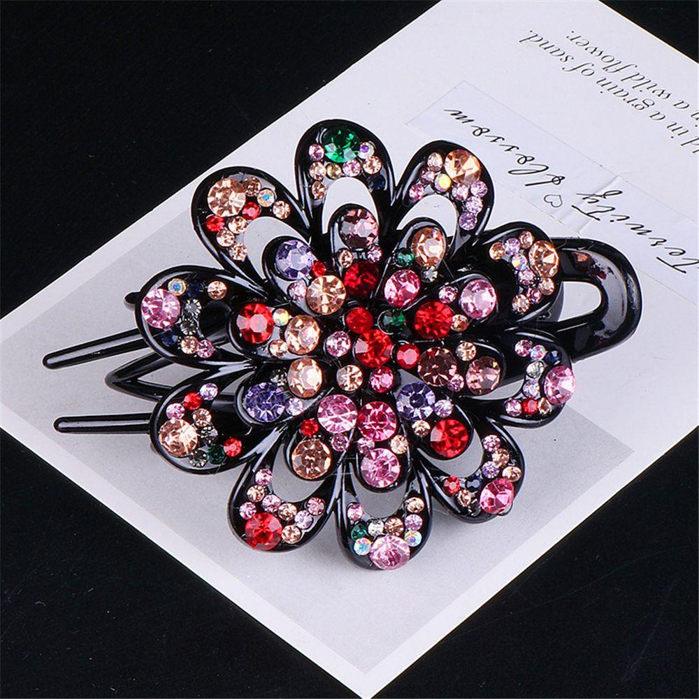 Flower Hairstyle Crystal Hairpin Vintage Hair Clips Ponytail Headwear Duckbill Hair Clips