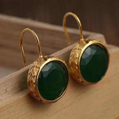 Vintage Grüne Runde Zirkon Ohrringe für Frauen Gold Farbe Mode Schmuck Weiblichen Geschenk