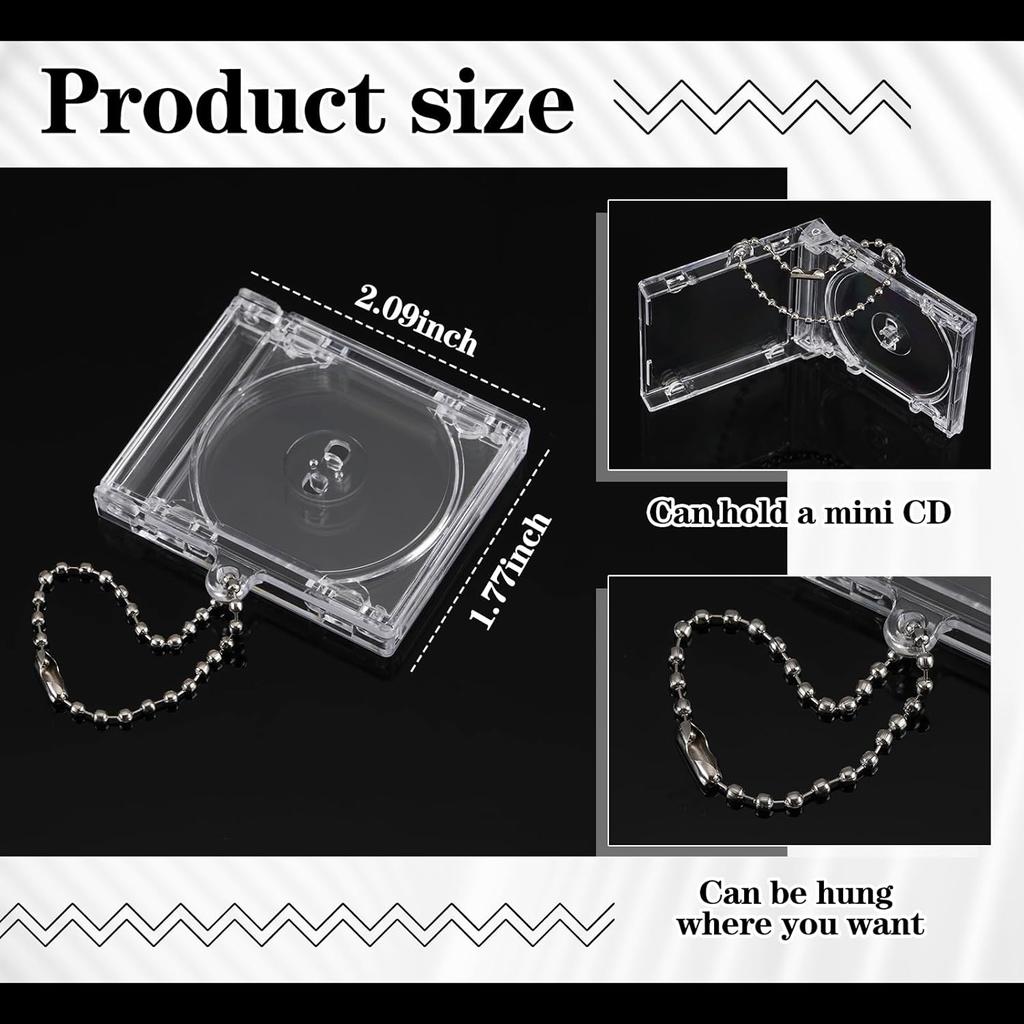 Misdary Mini Cd Keychain Album Cases Plastic Cd Cases Clear DVD Cover Bulk DVD Jewel Keyring Music Blank Mini Compact Disc Holder Pendant