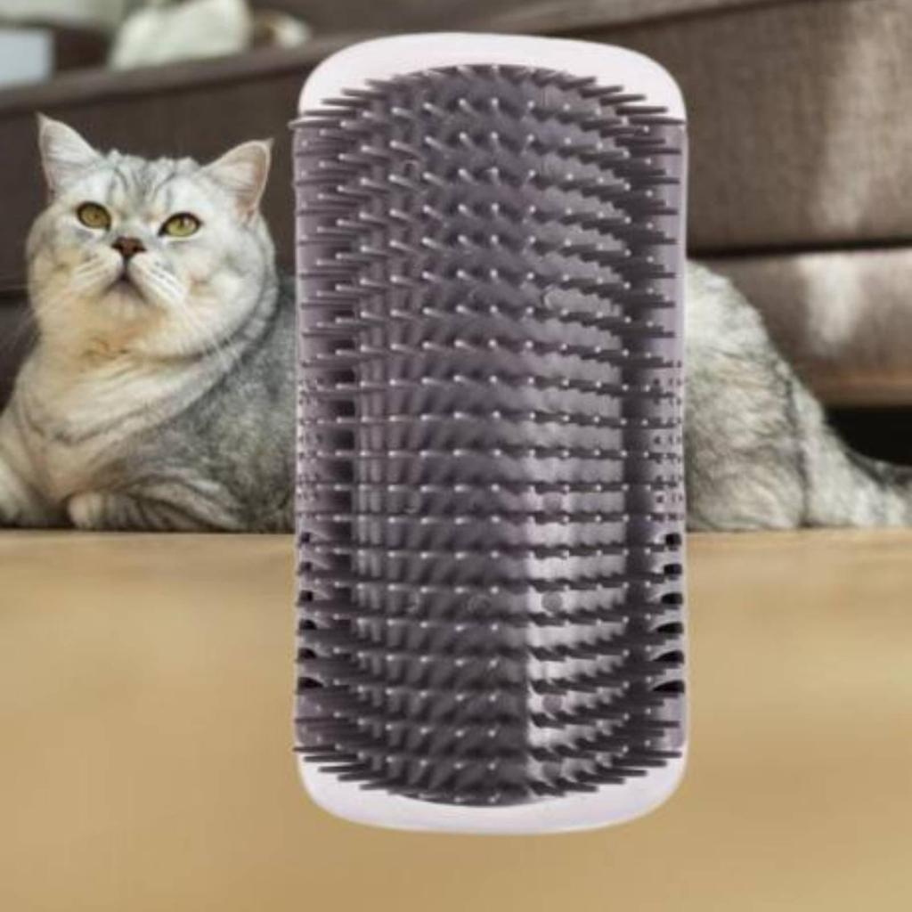 Cat Wall Corner Groomer for Cats Self Scratcher Hair Remover Brush with Catnip Pouch Pink Large