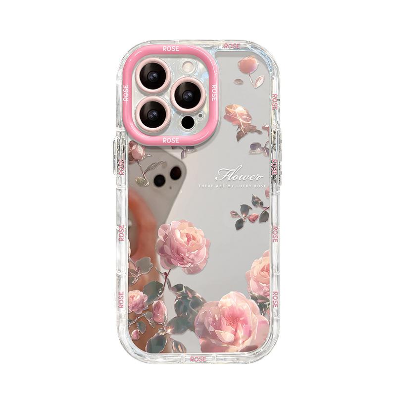 Pink Roses Suitable for IPhone16 IPhone Case 15promax Mirror Anti-fall 14 High-end Sense 13