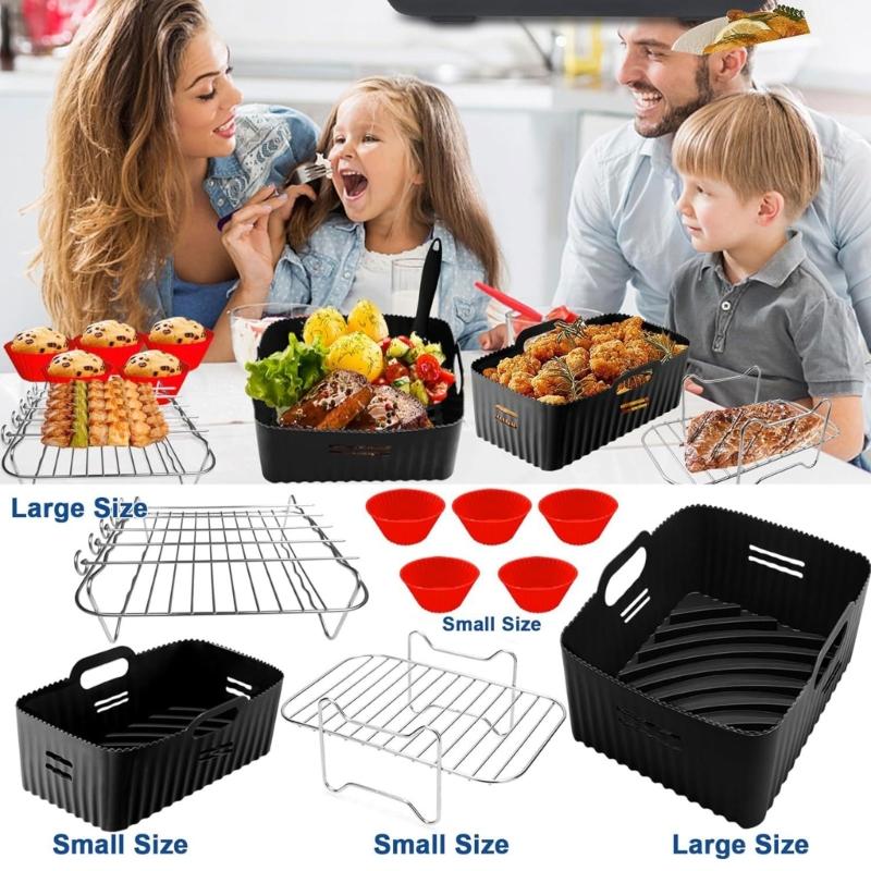 Silicone Air Fryers Liner with Heat Resistant Mitts Reusable Air Fryers Accessories Air Fryers Liner with Baking Rack