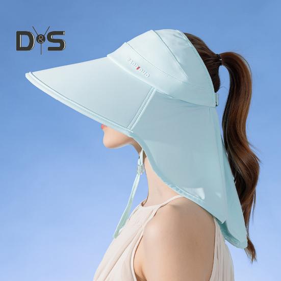 Women's Wide Brim Sun Hat Rollable UV Sun Protection Hat with Neck Flap UPF 50+ Fishing Hat with Ponytail Hole for Hiking Beach